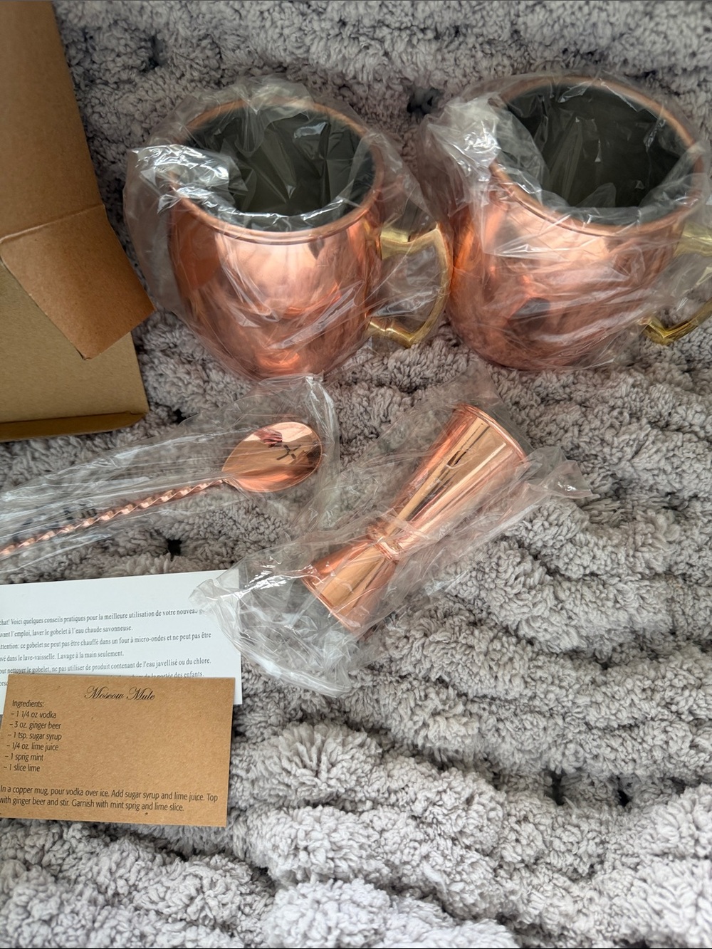 Moscow Mule Copper Gift Set 2 Mugs Hammered Copper Barware